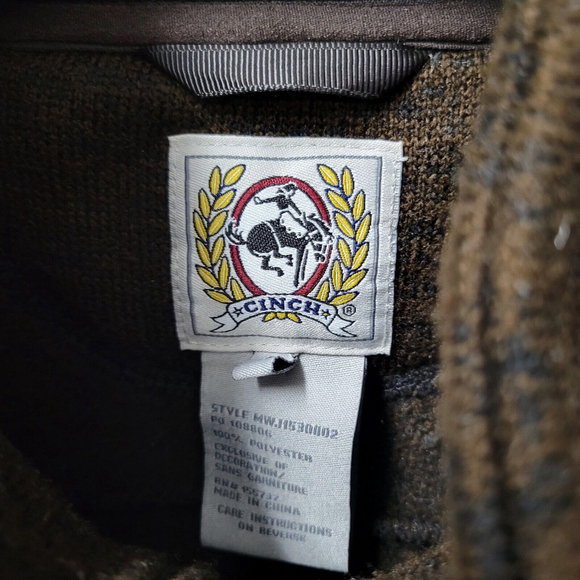 Cinch Full-Zip Fleece Jacket Brown Size Small Men's Pre-owned Condition - Picture 10 of 10